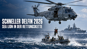 NH90 NTH Sea Lion über einem Marineschiff als Symbolbild zur Übung „Schneller Delfin 2026“