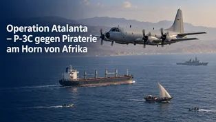 Eine deutsche P-3C Orion überwacht während Operation Atalanta einen Handelsschiffskorridor und kleinere Boote am Horn von Afrika.