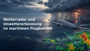 Deutscher Seefernaufklärer weicht über der Nordsee einer Gewitterzelle aus, während ein Wetterradar starke Niederschlagsfelder zeigt