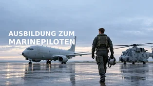 Angehender Marinepilot auf einem Flugplatz vor einem Seefernaufklärer und einem Marinehubschrauber
