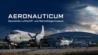 Illustration des Aeronauticums mit Marinefliegern und einem historischen Luftschiff über dem Museum.