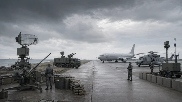 Historische Bofors-Flugabwehr und moderner Schutz eines Marinefliegerhorstes mit P-8A und NH90